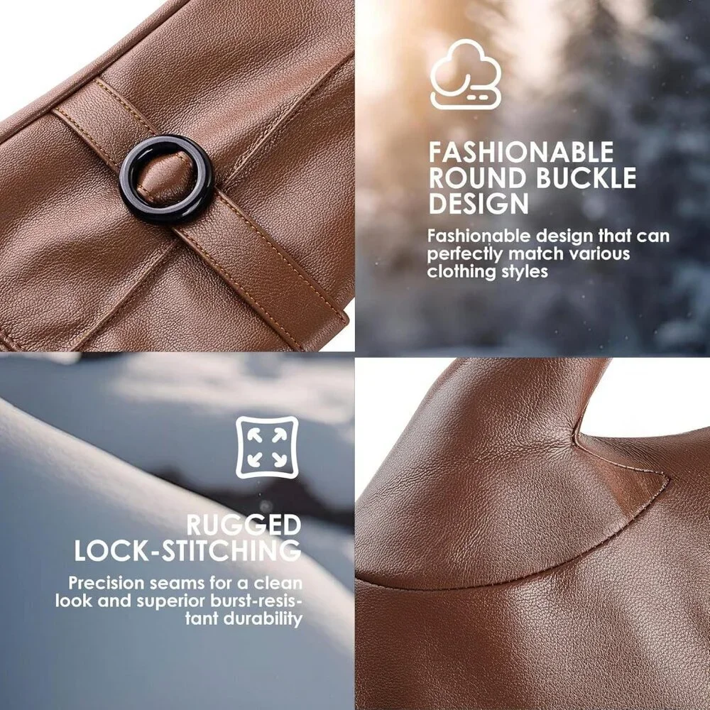 Women's Winter Leather Gloves Texting Warm Driving Lambskin Gloves Light Brown